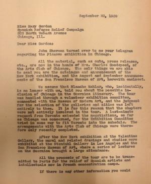 Carta de Evelyn Ahrend a Mary Gordon