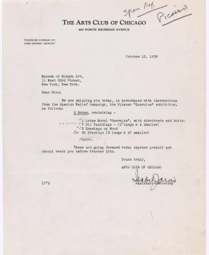 Carta de Isabel Jarvis al Museum of Modern Art de Nueva York