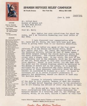 Correspondencia entre la Spanish Refugee Relief Campaign y Alfred H. Barr Jr.