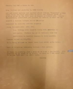 Borrador del texto para la invitación a la inauguración a de Picasso's Guernica en la Valentine Gallery de Nueva York