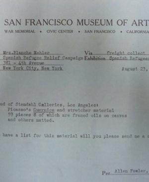 Acta de entrega de Guernica y otros materiales enviados por la Spanish Refugee Relief Campaign al San Francisco Museum of Art