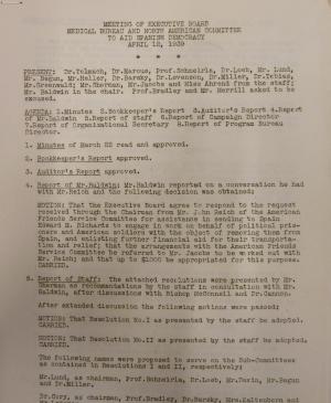 Actas de reunión del Medical Bureau and North American Committee