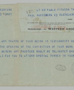 Telegrama de Nelson Rockefeller a Pablo Picasso