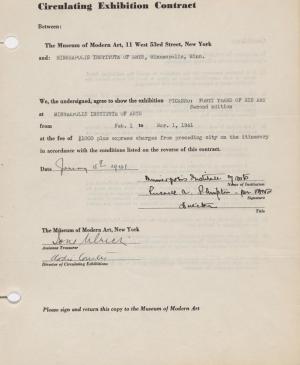 Contrato de la exposición itinerante Picasso: Forty Years of His Art entre el Museum of Modern Art y el Minneapolis Institute Of Arts
