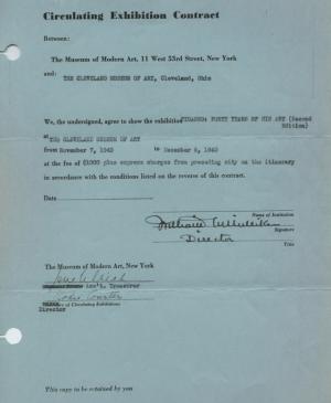 Contrato de la exposición itinerante Picasso: Forty Years of His Art entre el Museum of Modern Art (second edition) y el Cleveland Museum of Art