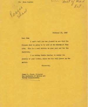 Carta de Alfred H. Barr Jr. a James Plaut