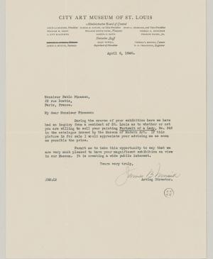 Carta de James B. Musick a Pablo Picasso del 6 de abril de 1940