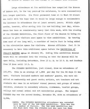 La gran afluencia de público a la exposición de Picasso provoca la remodelación del Museum of Modern Art y lo obliga a permanecer abierto por las tardes