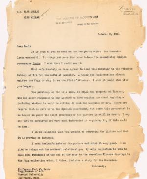 Carta de Alfred H. Barr Jr a Paul J. Sachs