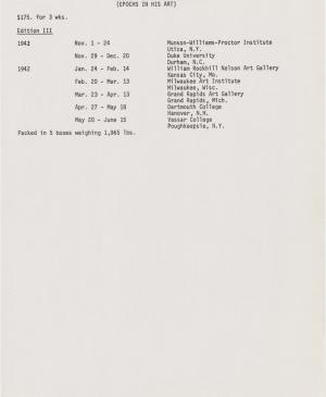 Listado de fechas y centros de la itinerancia de la exposición Picasso: Epochs in His Art