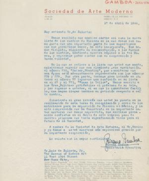 Carta de Susana Gamboa a Luis de Zulueta