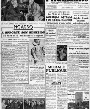 Picasso manifiesta su adhesión al Partido del Renacimiento francés