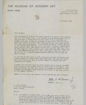 EN Carta de Alfred H. Barr Jr. a Pablo Picasso