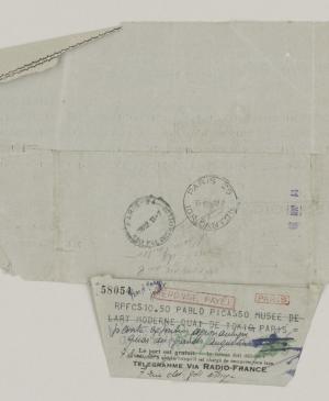 Radiograma de Edward K. Barsky a Pablo Picasso