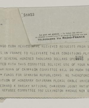 Telegrama de Edward K. Barsky a Pablo Picasso