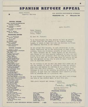 Carta de la Madelin Blitzstein a Pablo Picasso