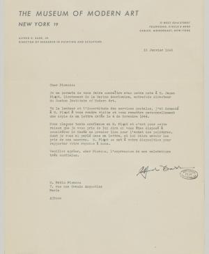 Carta de Alfred H. Barr Jr. a Pablo Picasso del 15 de enero de 1945
