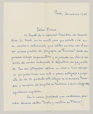 Carta de A. Robles a Pablo Picasso