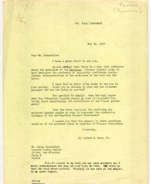 Alfred H. Barr Jr.'s letter to Daniel-Henry Kahnweiler, dated 21 May 1947