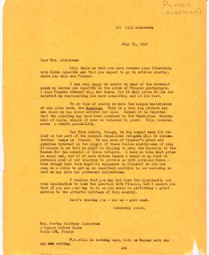 Carta de Alfred H. Barr Jr. a Bertha Slattery Lieberman