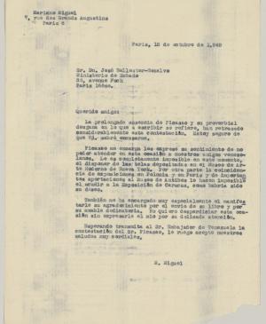 A letter from Mariano Miguel to José Ballester-Gozalvo