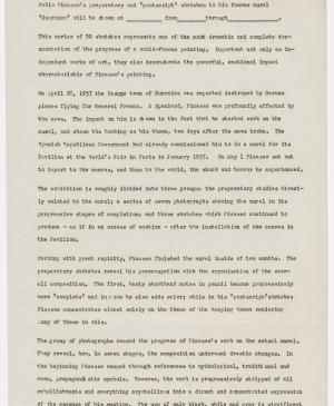 Modelo de nota de prensa del Museum of Modern Art de Nueva York para Studies for Guernica