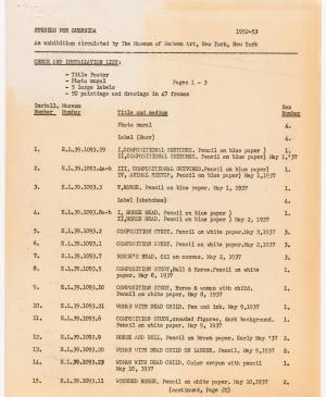 Listado de obras de la exposición Studies for Guernica