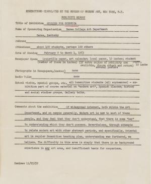 Informe de impacto de público de la exposición Studies for Guernica en el Berea College Art Department de Kentucky 