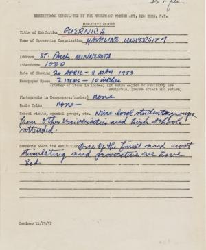 Informe de impacto de público de la exposición Studies for Guernica en la Hamline University 