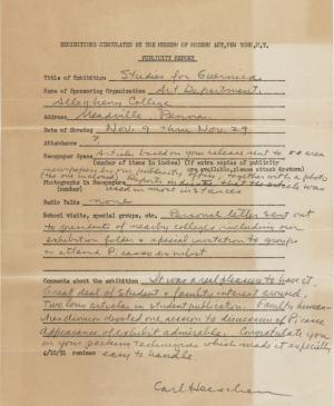 Informe de impacto de público de la exposición Studies for Guernica del Allegheny College, Meadville, Pensilvania