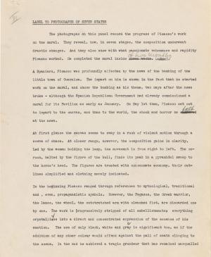 Texto de la cartela de las fotografías de siete estados para la exposición Studies for Guernica
