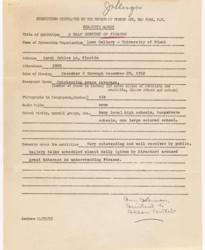 Informe de impacto de público de la exposición Studies for Guernica en la Lowe Gallery, Miami University