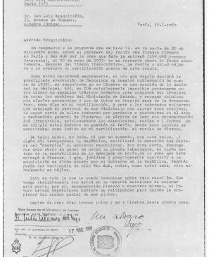 Carta de Julio Álvarez del Vayo a Luis Araquistáin