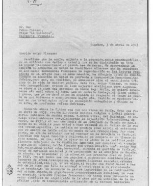 EN Carta de Luis Araquistáin a Pablo Picasso