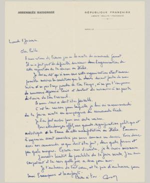 Letter from the Assemblé National of France to Pablo Picasso