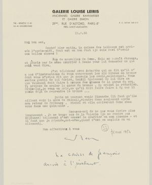 Daniel-Henry Kahnweiler's letter to Pablo Picasso, dated 13 February 1953