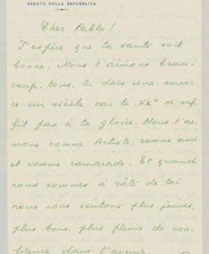Carta de Eugenio Reale a Pablo Picasso del 19 de junio de 1953