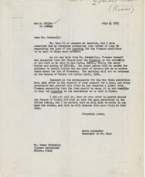 Carta de Marie Alexander a Romeo Toninelli