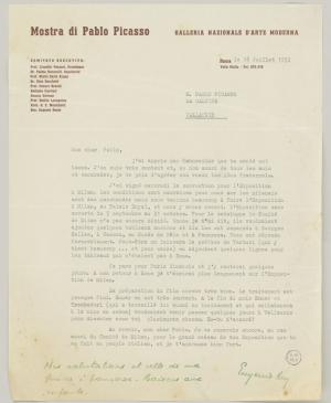 Carta de Eugenio Reale a Pablo Picasso del 18 de julio de 1953