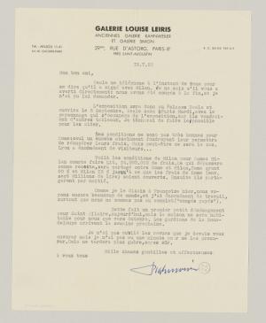 Carta de Daniel-Henry Kahnweiler a Pablo Picasso del 18 de julio de 1953