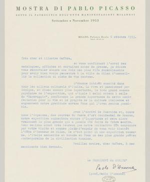 Paolo D'Ancona's letter to Pablo Picasso