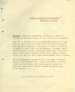 Carta de Paulo E. de Berrêdo Carneiro del 11 de marzo de 1953