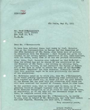 Carta de Arturo Profili a René d'Harnoncourt