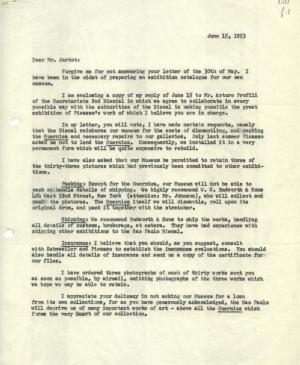 Alfred H. Barr Jr.'s letter to Maurice Jardot, dated 15 June 1953