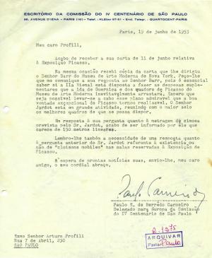 Carta de Paulo E. de Berrêdo Carneiro a Arturo Profili