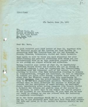 Carta de Arturo Profili a Alfred H. Barr Jr.