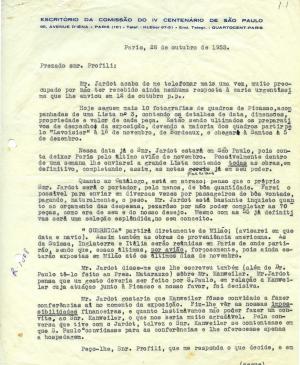 Carta de Maria Oliva Fraga a Arturo Profili del 28 de octubre de 1953