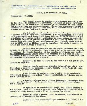 Carta de Maria Oliva Fraga a Arturo Profili del 5 de noviembre de 1953