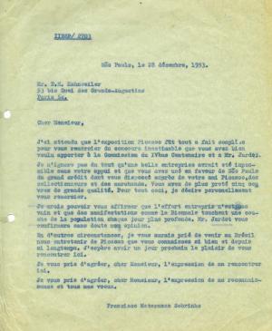 Carta de Francisco Matarazzo Sobrinho a Daniel-Henry Kahnweiler