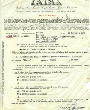 Comprobante del embarque de Guernica con rumbo a São Paulo